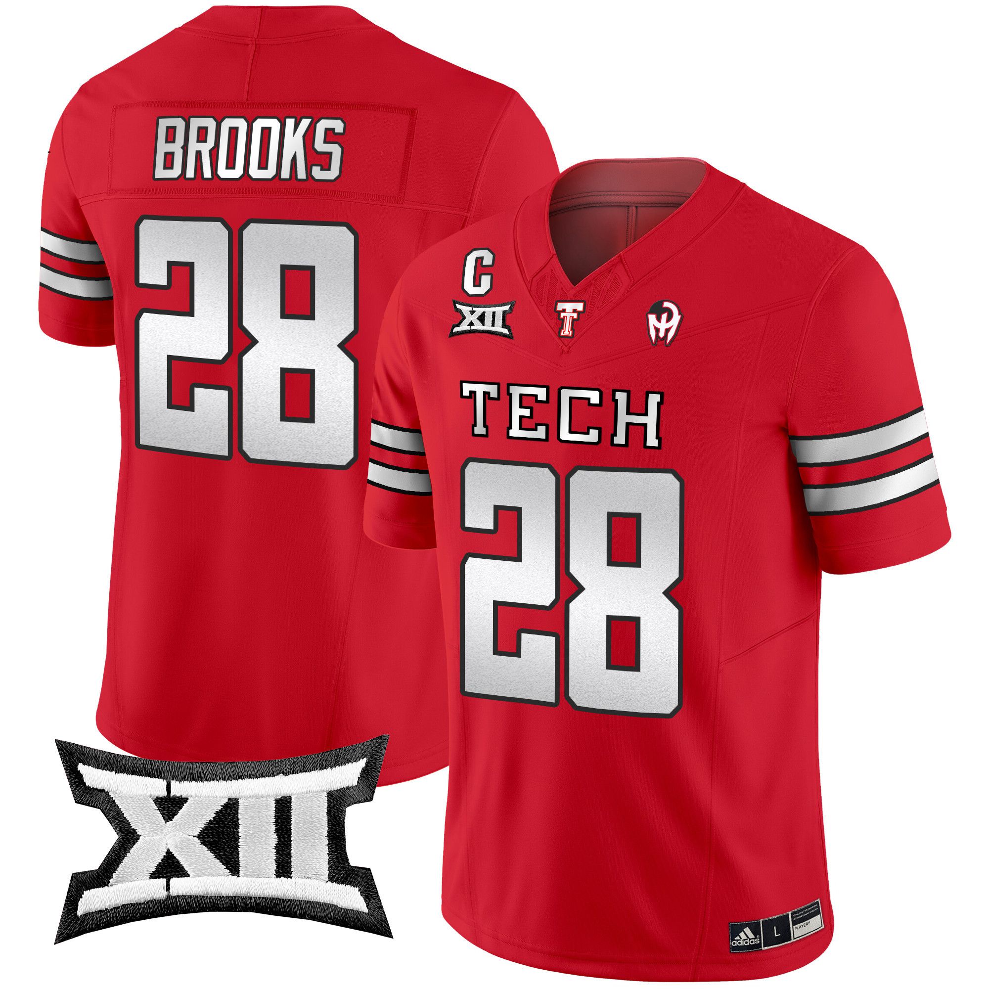 Men Texas Tech Red Raiders #28 Brooks Red 2024 Patrick Mahomes Symbol Vapor Limited NCAA Jersey style 1